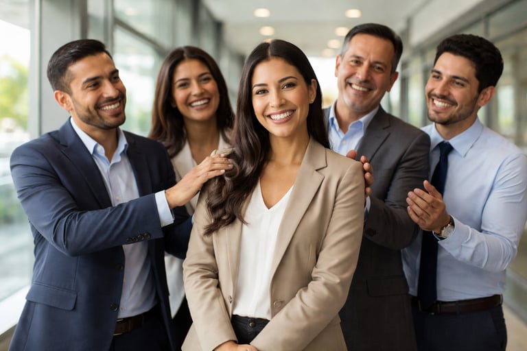 Managerial Staff Celebrating Promotion in Corporate Building
